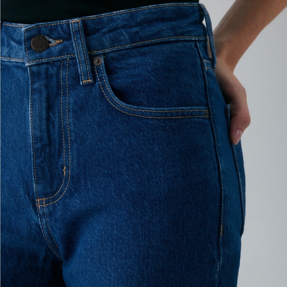 Denim Forum|The Angelica High Rise Slim Straight Leg Dark Denim Blue Jeans Sz 25 - Picture 7 of 7